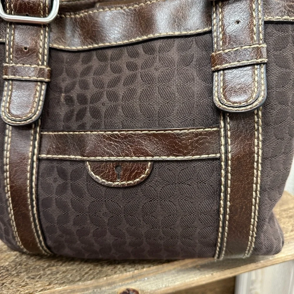 Fossil Brown Signature Canvas & Leather Buckle Tote Bag